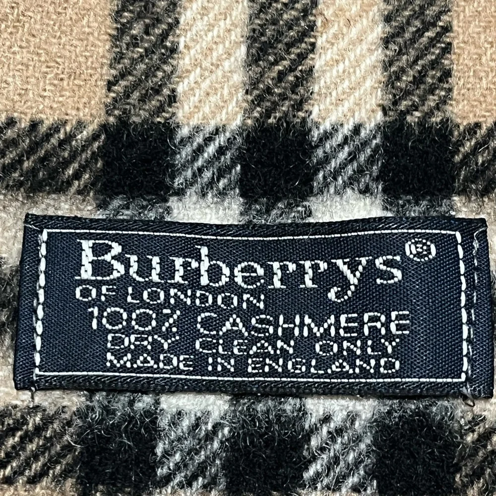 Vintage Burberrys Cashmere Plaid Scarf Tan Black Red - Picture 5 of 6
